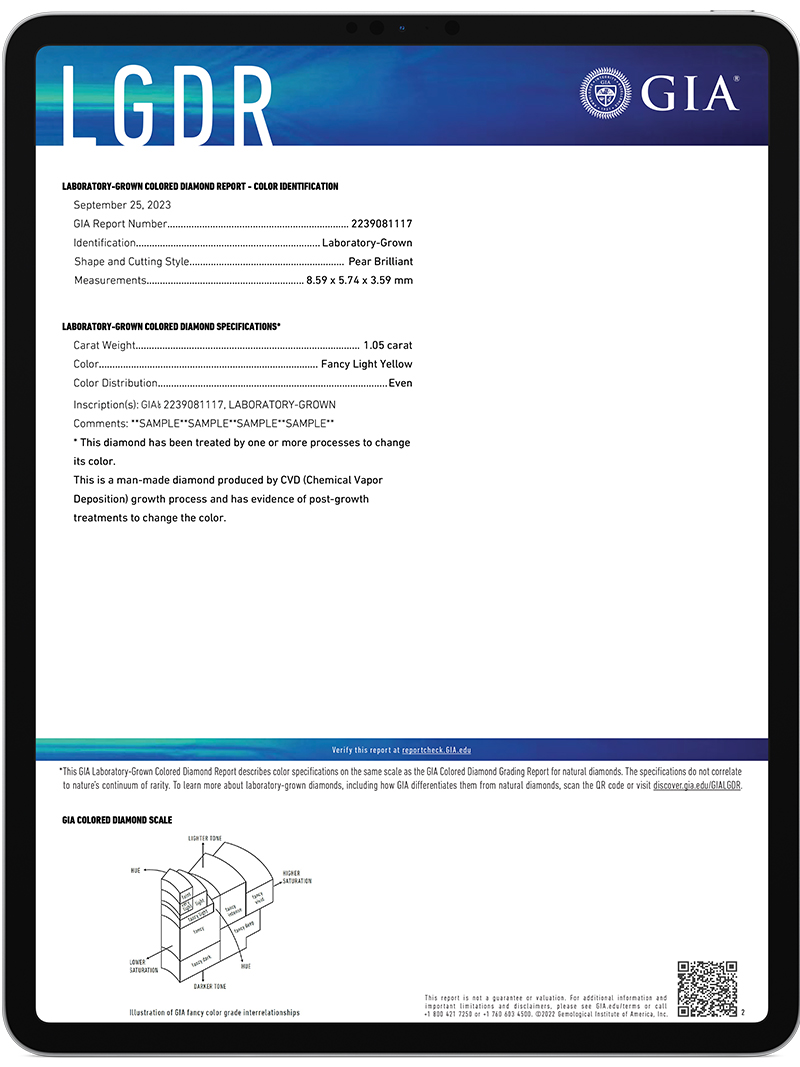 Laboratory Grown Colored Diamond Report Color Identification